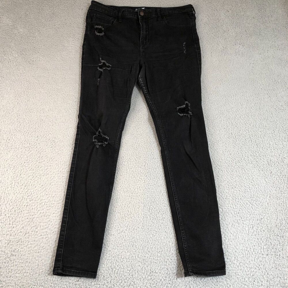 Hollister Jeans Womens 30x30 Black Super Skinny Stretch Preppy‎ Distressed